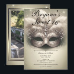 Invitation Mascarade Olive Dorée Photo Anniversaire 16 Ans Do<br><div class="desc">Personnalisez comme vous le souhaitez.

Remplacez la photo au dos par votre propre photo ou supprimez la photo complètement.</div>