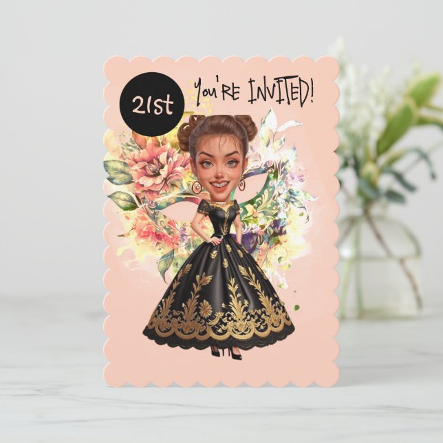 Invitation Mascarade personnalisée 21e anniversaire Bash (Debout devant)