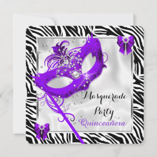Invitation Mascarade Purple Zebra Quinceanera 15e Anniversair