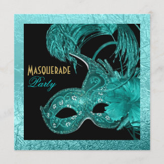 Invitation Mascarade quinceañera anniversaire masque turquois