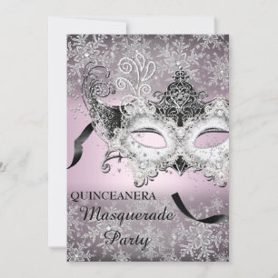 Invitation Mascarade Quinceanera Pailletée Rose Flocon de Nei