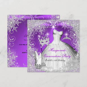 Invitation Mascarade Quinceanera Violet Flocons d'Argent