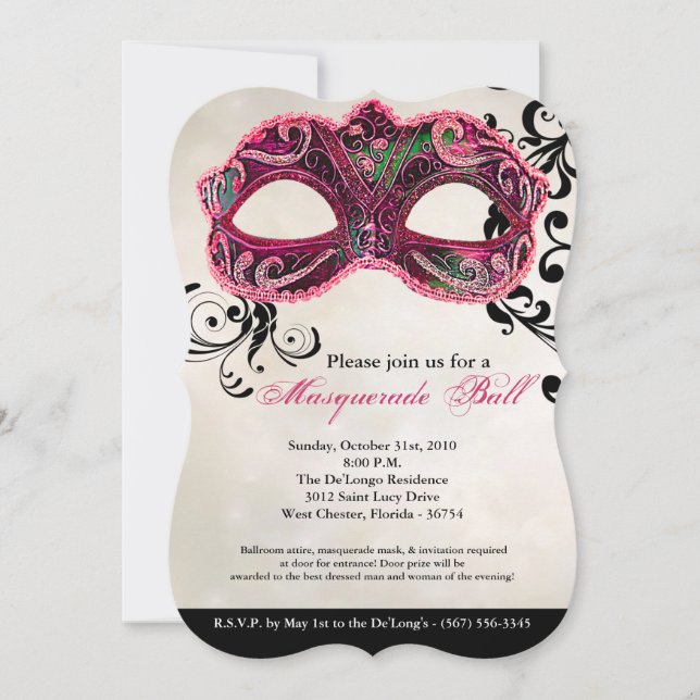 Invitation Mascarade rose Mascarade Masque costume Halloween  (Devant)