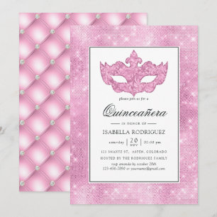 Invitation Mascarade rose vintage Quinceañera