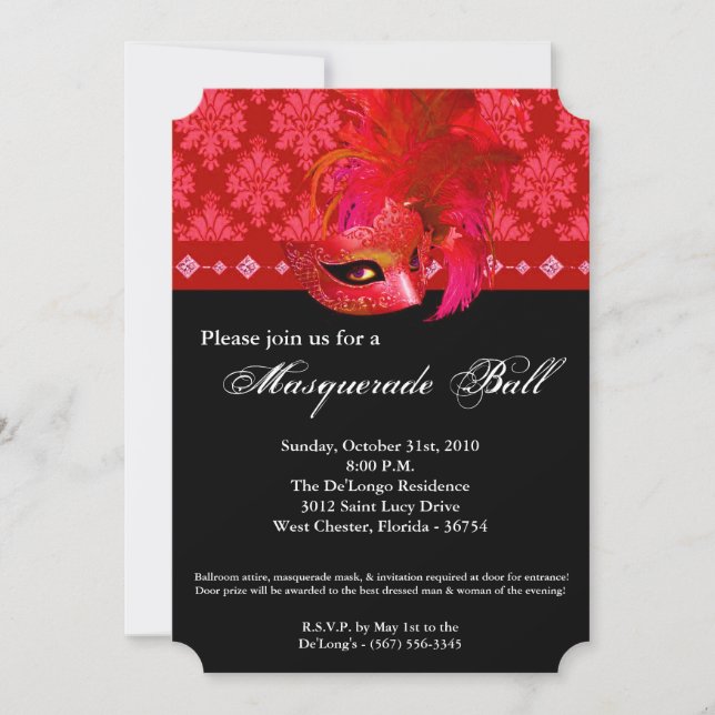Invitation Mascarade rouge Mascarade Masque costume Halloween (Devant)