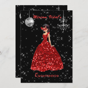 Invitation Mascarade rouge Quinceanera et argent