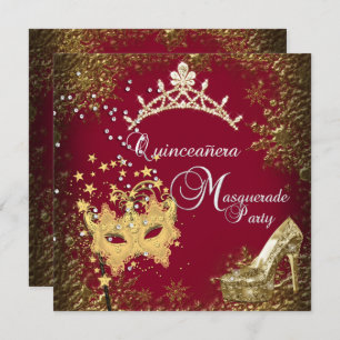 Invitation Mascarade rousse/bordeaux Quinceanera 15ème parti