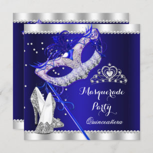 Invitation Mascarade Royale Bleue Quinceanera fêter les talon