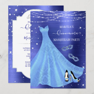 Invitation Mascarade royale de diamants bleus Quinceañera