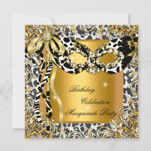 Invitation Mascarade Sauvage Masque Noir Blanc Or Anniversair