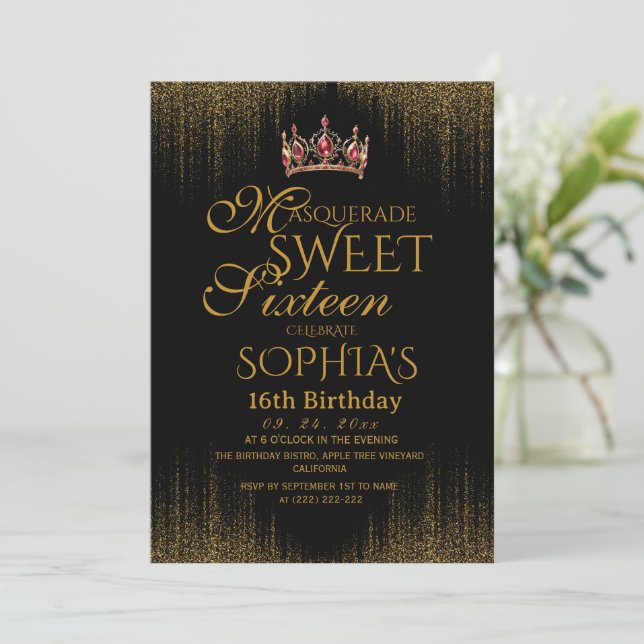 Invitation Mascarade Soirée Chic Sweet 16 (Debout devant)
