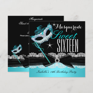Invitation Mascarade Sweet Sixteen Douze et plus joli 3 Bleu 