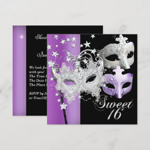 Invitation Mascarade Sweet Sixteen Douze Lilac Noir