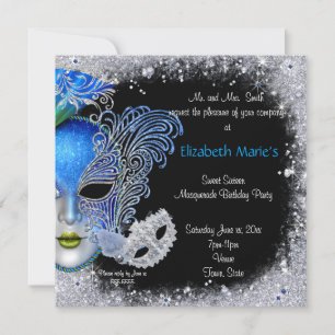 Invitation Mascarade, Sweet sixteen, Parties scintillant Invi