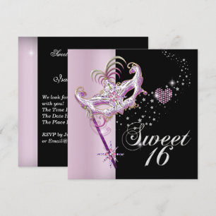 Invitation Mascarade Sweet Sixteen Sweet 16 Rose Noir
