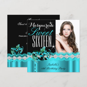 Invitation Mascarade Sweet Sixteen Sweet 16 sarcelle photo 2