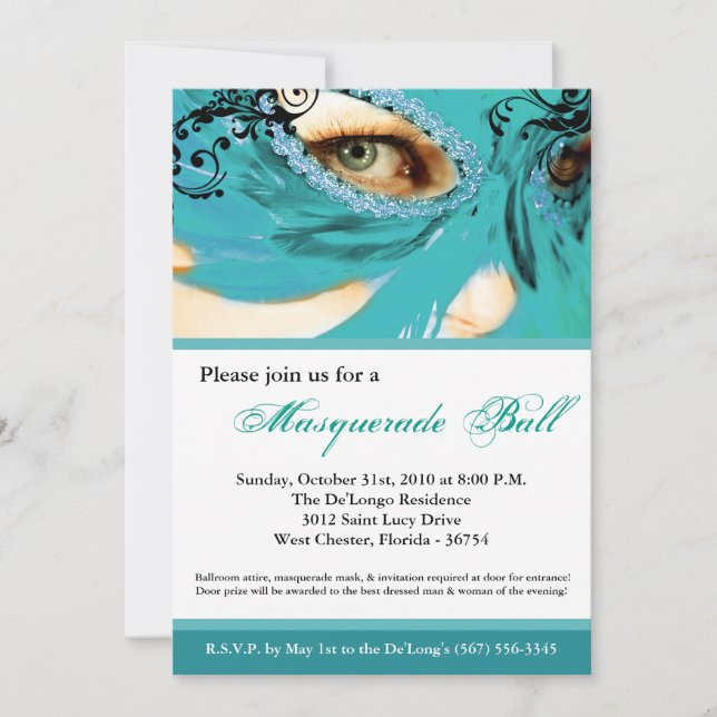 Invitation Mascarade turquoise Mascarade Masque Costume de ba (Devant)