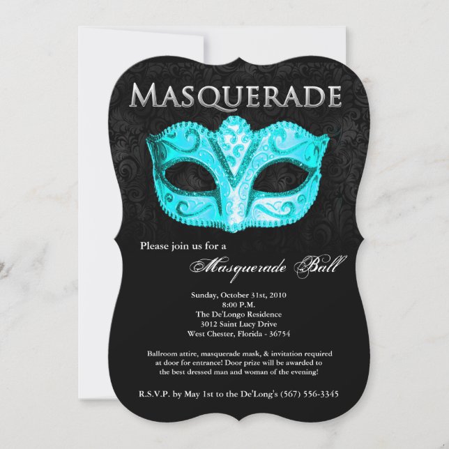 Invitation Mascarade turquoise Mascarade Masque Masque Costum (Devant)