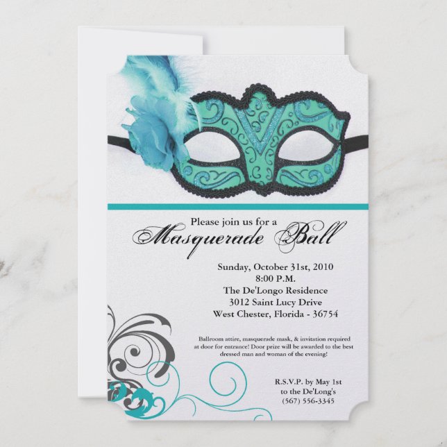 Invitation Mascarade turquoise Mascarade Masque Masque Costum (Devant)