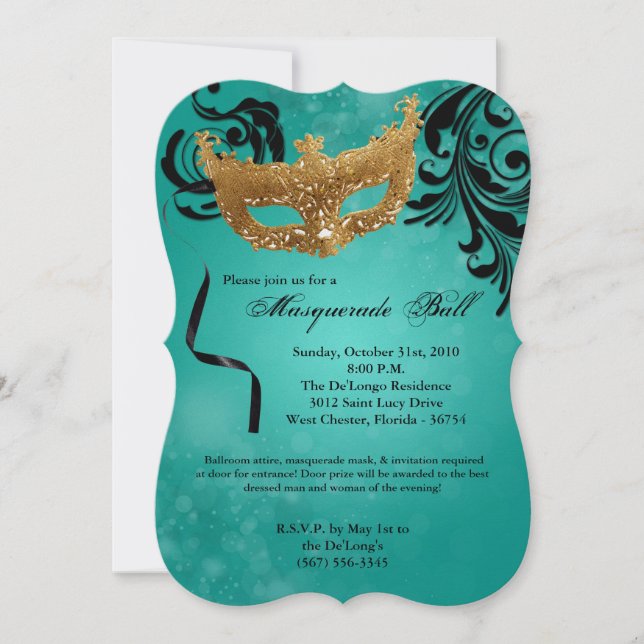Invitation Mascarade turquoise Mascarade Masque Masque Costum (Devant)