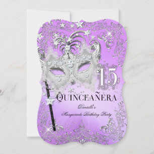 Invitation Mascarade Violet Argent Quinceanera Anniversaire