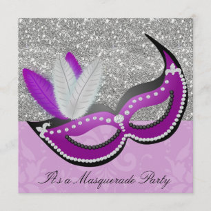 Invitation Mascarade violet et argent fête vénitienne