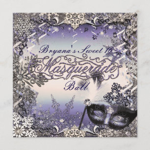 Invitation Mascarade Violet et Argent & Flocons de Neige