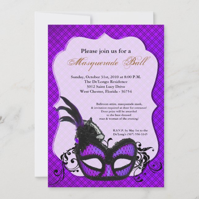 Invitation Mascarade violet mascarade costume de bal Hallowee (Devant)