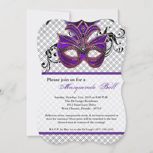 Invitation Mascarade violet mascarade costume de bal Hallowee (Devant)