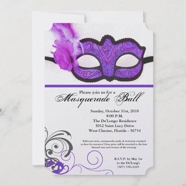 Invitation Mascarade violette Mascarade Masque Masque Costume (Devant)