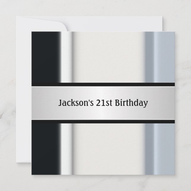 Invitation Masculine Black White Blue 21e anniversaire (Devant)