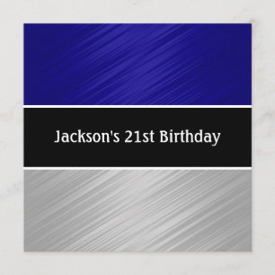 Invitation Masculine Blue Silver Stripes Party