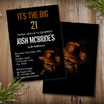 Invitation Masculine Casquette Cowboy et Bottes en Cuir Perso<br><div class="desc">Une paire de bottes de cowboy en cuir noir est posée sur le sol avec un casquette de cowboy marron drapé sur le dessus. Personnalisez en modifiant le texte ou en supprimant du texte dans les zones de texte.</div>