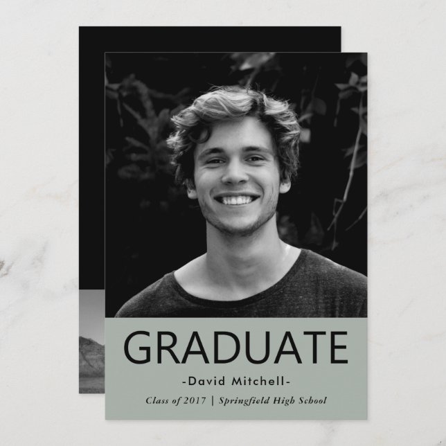 Invitation Masculine Classic Grey Graduation Party | Photo (Devant / Derrière)