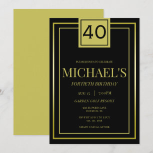 Invitation Masculine moderne Gold & Black 40e anniversaire