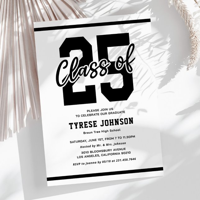 Invitation Masculine noir blanc fête de graduation (Créateur téléchargé)