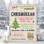 Invitation Mashup de la fête de Noël<br><div class="desc">Célébrez Noël et Hanoukka avec cette amusante invitation Chrismukkah Holiday Party. Avec un arbre de Noël,  la menorah et le dreidel avec la typographie amusante contre un arrière - plan antique grungy.</div>