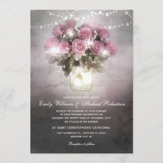 Invitation Mason bocal avec mariage à cordes roses