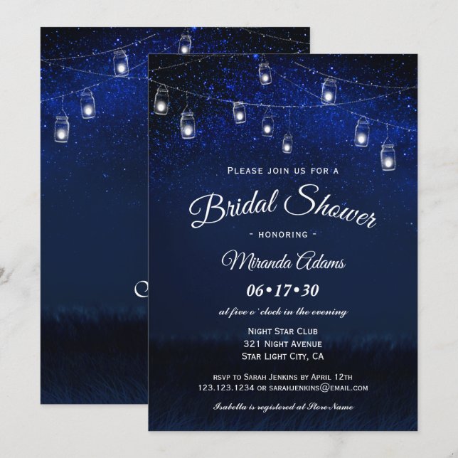 Invitation Mason de nuit bleu Jar String Fête des mariées (Devant / Derrière)