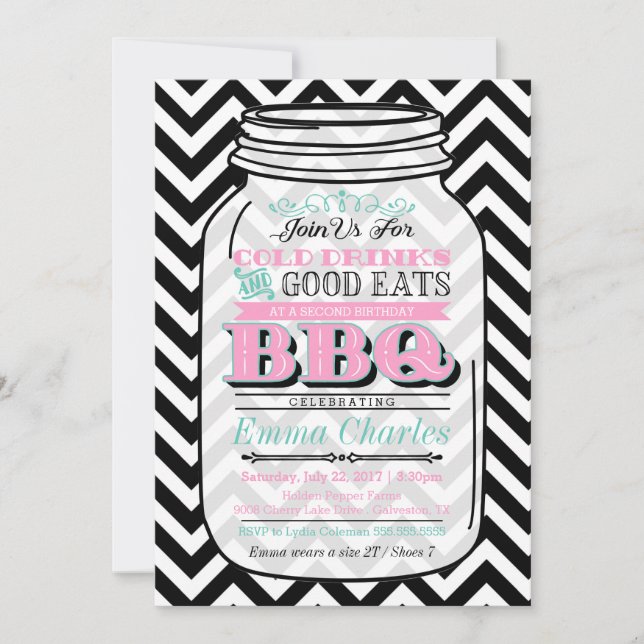 Invitation Mason Jar Anniversaire BBQ Invitation, enfant ou a (Devant)