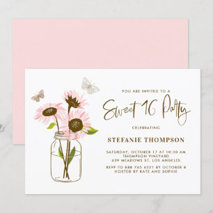Invitation Mason Jar aux tournesols roses Sweet 16 Party