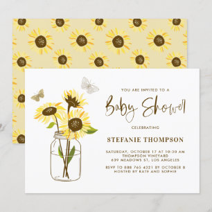 Invitation Mason Jar avec Baby shower de tournesol jaune