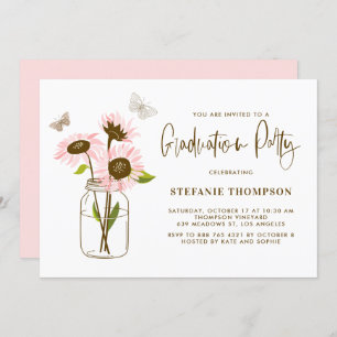 Invitation Mason Jar avec Pink Sunflowers Graduation Party