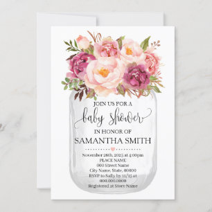 Invitation Mason jar baby shower Pink floral country chic