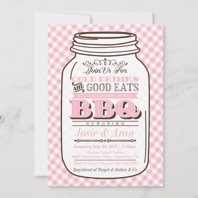 Invitation Mason Jar BBQ Invitation, Couples Baby shower fill (Devant)