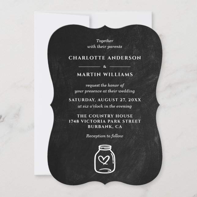 Invitation Mason Jar Black Chalkboard Mariage campagnard rust (Devant)