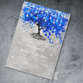 Invitation Mason Jar Bleu Coeur Feuille Arbre gris Aquarelle