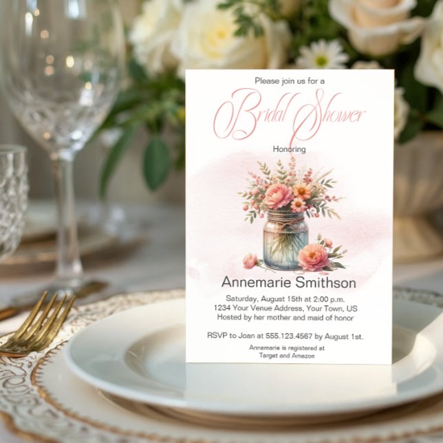 Invitation Mason Jar Bouquet Floral Fête des mariées (Créateur téléchargé)