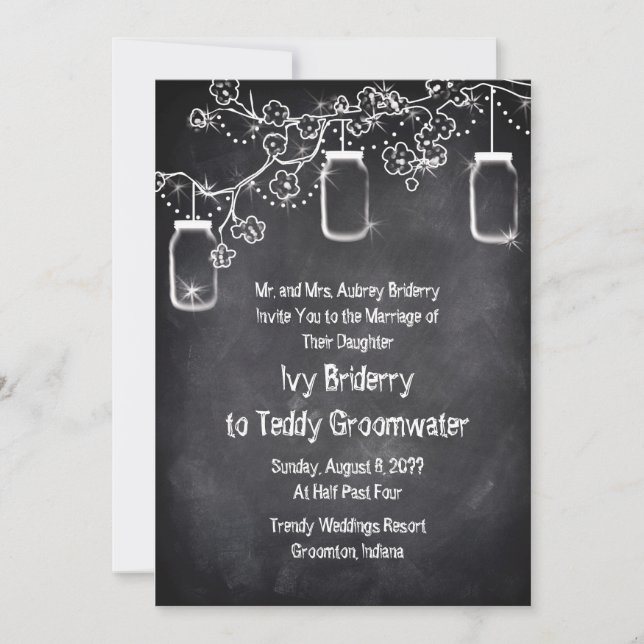 Invitation Mason Jar Chalkboard Chalkboard Éclairage Mariage  (Devant)