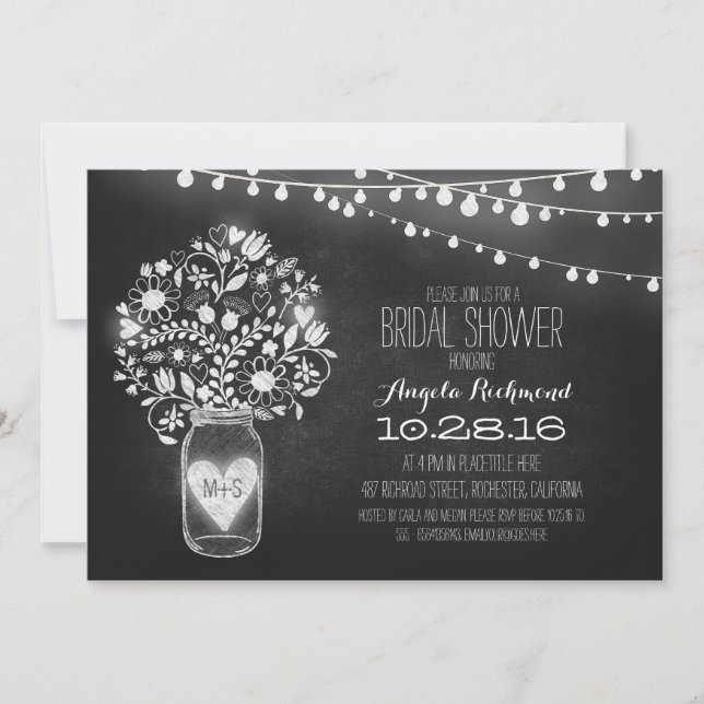 Invitation mason jar chalkboard & lumières nuptiale douche (Devant)